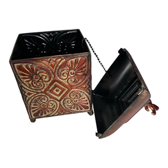 Kirkland’s Decorative Metal Storage Box with Fleur-de-Lis Finial – Red and Gold - Picture 3 of 5